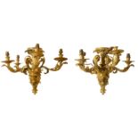 A VERY LARGE PAIR OF LATE 19TH CENTURY FRENCH GILT BRONZE FOUR BRANCH WALL LIGHTS in the Louis XV