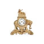 A LATE 19TH / 20TH CENTURY LOUIS XVI STYLE GILT BRONZE CLOCK MODELLED WITH AN ELEPHANT the