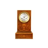A SECOND QUARTER 19TH CENTURY FRENCH ROSEWOOD, SATINWOOD AND MARQUETRY INLAID MANTEL CLOCK SIGNED '