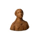 AN ITALIAN RENAISSANCE TERRACOTTA RELIQUARY BUST, PROBABLY 16TH CENTURY the young female saint or