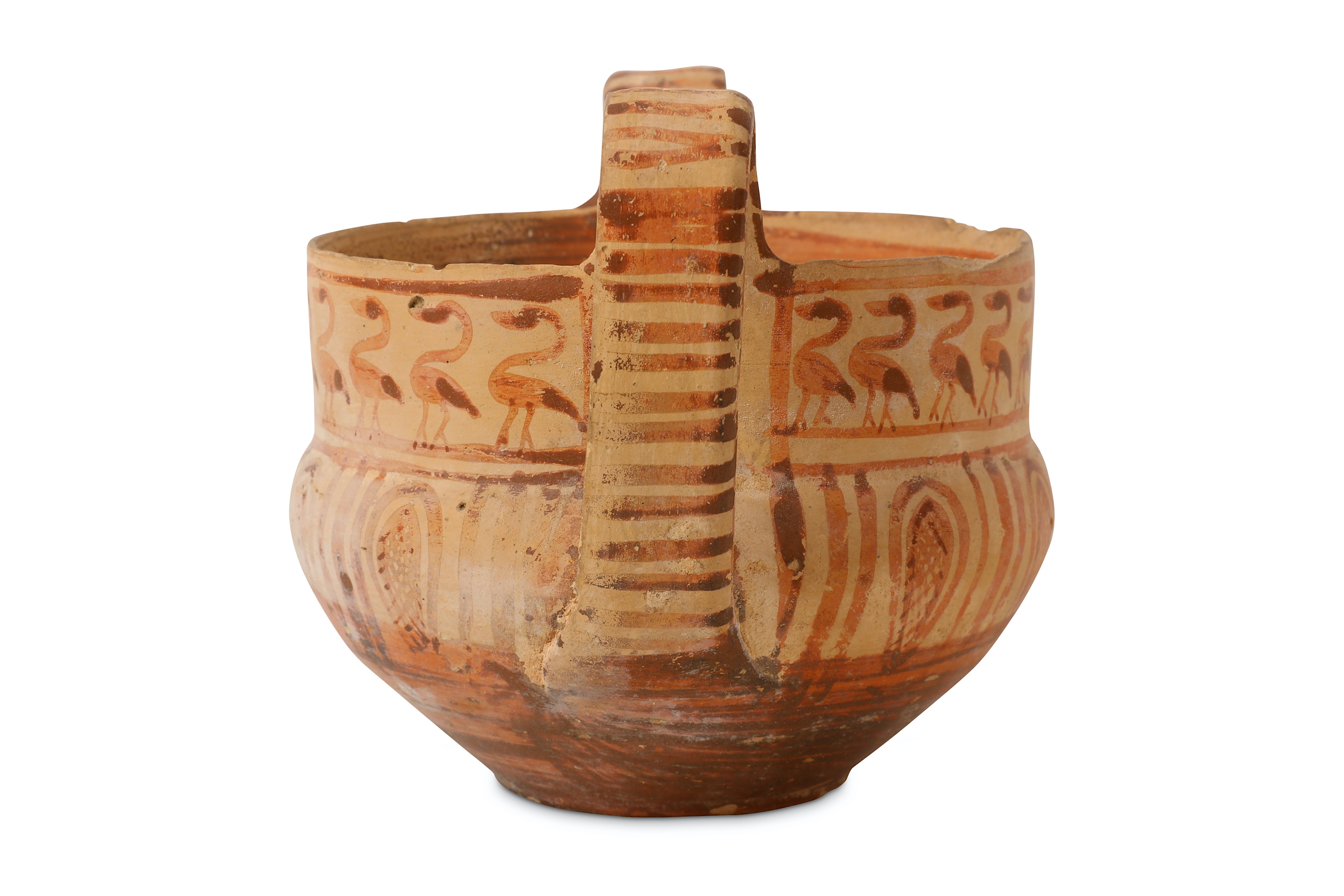 A 7TH / 8TH CENTURY B.C. GREEK GEOMETRIC PERIOD TERRACOTTA KANTHAROS the vessel with twin scroll - Image 3 of 4