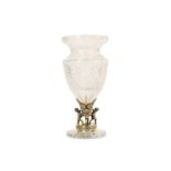 AN EARLY 20TH CENTURY FRENCH BACCARAT STYLE GILT, SILVERED AND CHAMPLEVE MOUNTED GLASS VASE the vase