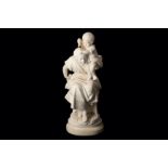 A 19TH CENTURY CARRARA MARBLE FIGURAL GROUP OF A MOTHER AND CHILD SIGNED 'C. BELLEUSE' depicting a