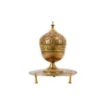 A LATE 17TH / EARLY 18TH CENTURY TURKISH OTTOMAN GILT COPPER (TOMBAK) INCENSE BURNER (BUHURDAN)  the