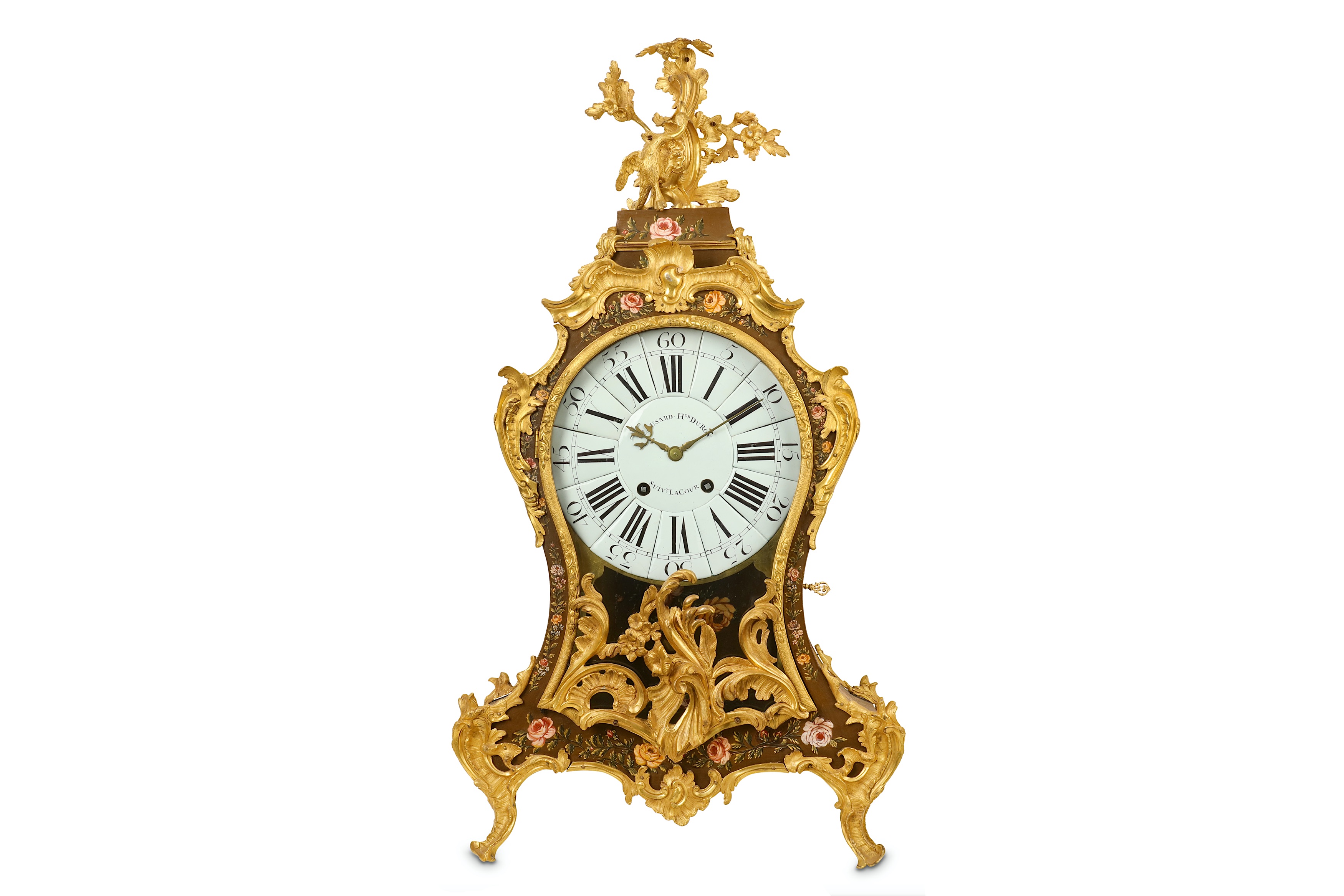 A LARGE 18TH CENTURY FRENCH LOUIS XV PERIOD PAINTED AND GILT BRONZE MOUNTED BRACKET CLOCK SIGNED - Image 7 of 7