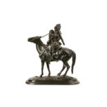 AFTER EVGENY LANCERAY (RUSSIAN, 1848-1886): AN EARLY 20TH CENTURY CAST IRON EQUESTRIAN FIGURE 'THE