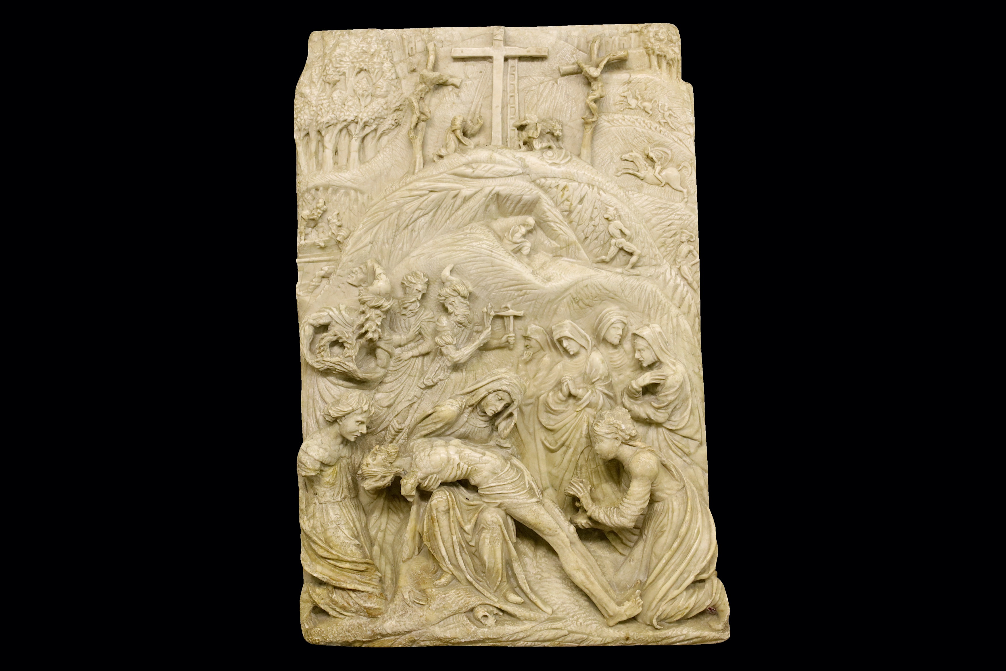 A RARE AND IMPORTANT FIRST HALF OF THE 16TH CENTURY GERMAN ALABASTER RELIEF DEPICTING THE PIETA