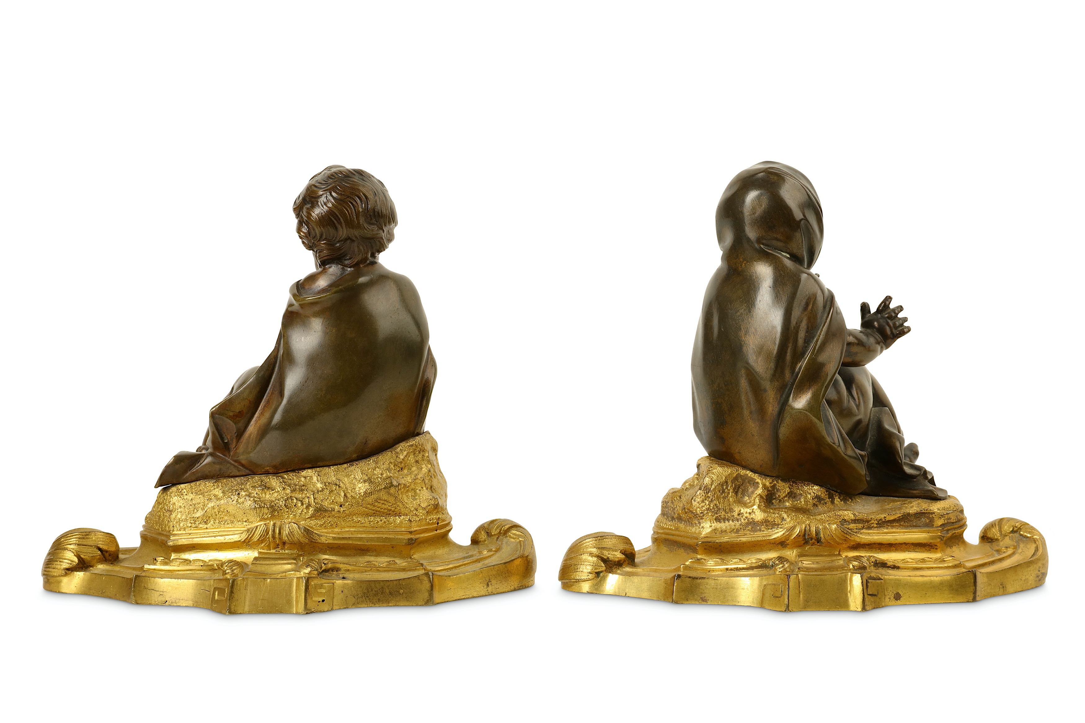 A PAIR OF LATE 18TH / EARLY 19TH CENTURY FRENCH BRONZE ALLEGORICAL FIGURES OF PUTTI REPRESENTING - Image 4 of 5