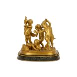 A FINE LATE 19TH CENTURY FRENCH GILT BRONZE FIGURAL GROUP OF PUTTI AND A GOAT SIGNED 'SEVRES' with