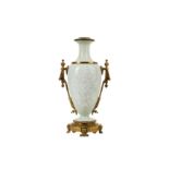 A LATE 19TH CENTURY PATE-SUR-PATE PORCELAIN AND GILT BRONZE MOUNTED LAMP BASE of baluster form,