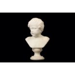 A LATE 19TH CENTURY WHITE MARBLE BUST OF A BOY IN THE MANNER OF FRANCOIS DUQUESNOY (1597-1643) the