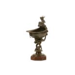 A THIRD QUARTER 19TH CENTURY FRENCH BRONZE TAZZA OF NAUTICAL THEME the shell shaped bowl with