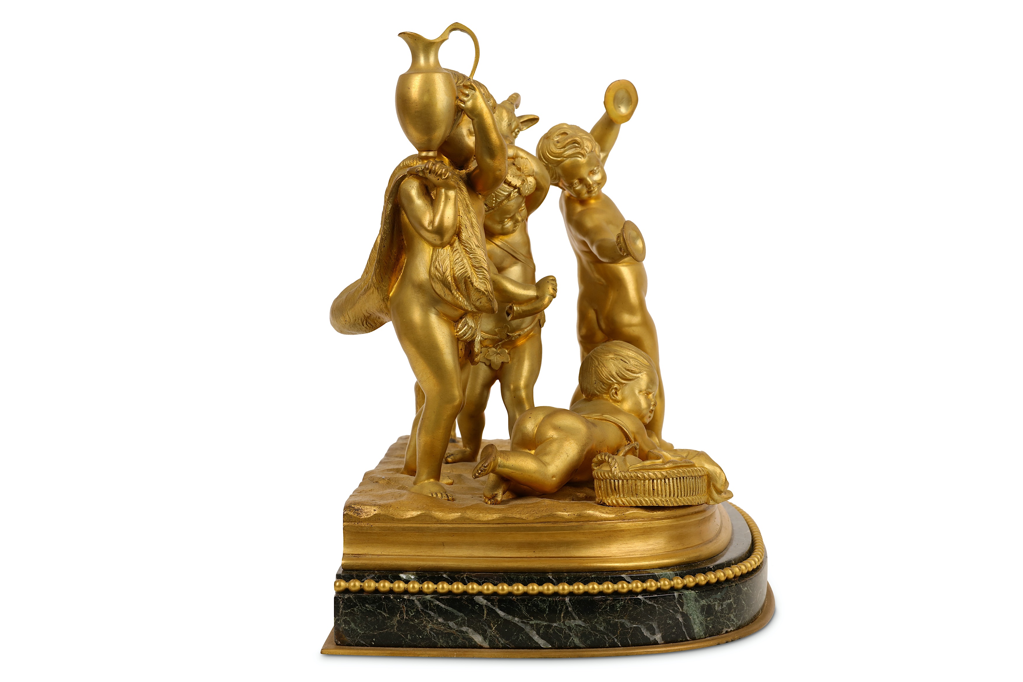 A FINE LATE 19TH CENTURY FRENCH GILT BRONZE FIGURAL GROUP OF PUTTI AND A GOAT SIGNED 'SEVRES' with - Image 4 of 5