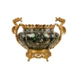 A LATE 19TH CENTURY FRENCH JAPONISME GILT BRONZE AND CLOISONNÉ ENAMEL JARDINIÈRE IN THE MANNER OF