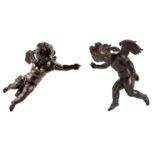 A LARGE PAIR OF 18TH CENTURY SOUTH GERMAN / AUSTRIAN BAROQUE CARVED WOOD PUTTI  circa 1730, the