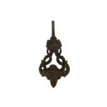 A 19TH CENTURY RENAISSANCE STYLE VENETIAN BRONZE DOOR KNOCKER cast as two entwined dolphins