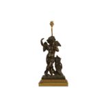 A MID 19TH CENTURY FRENCH BRONZE FIGURE OF CUPID LATER ADAPTED AS A LAMP BASE the standing winged