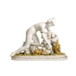 A 20TH CENTURY ITALIAN BISCUIT PORCELAIN NUDE FIGURE BY TICHE the nude maiden gathering water with
