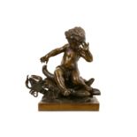 AFTER JEAN BAPTISTE PIGALLE (FRENCH, 1714-1785): A 19TH CENTURY FRENCH BRONZE FIGURE OF A BOY WITH