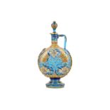 A 19TH CENTURY IZNIK STYLE BLUE GLASS AND GILT DECORATED MOON FLASK VESSEL FOR THE OTTOMAN MARKET