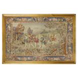 A VERY LARGE 19TH CENTURY NEEDLEWORK PANEL DEPICTING CHILDREN IN A LANDSCAPE the children