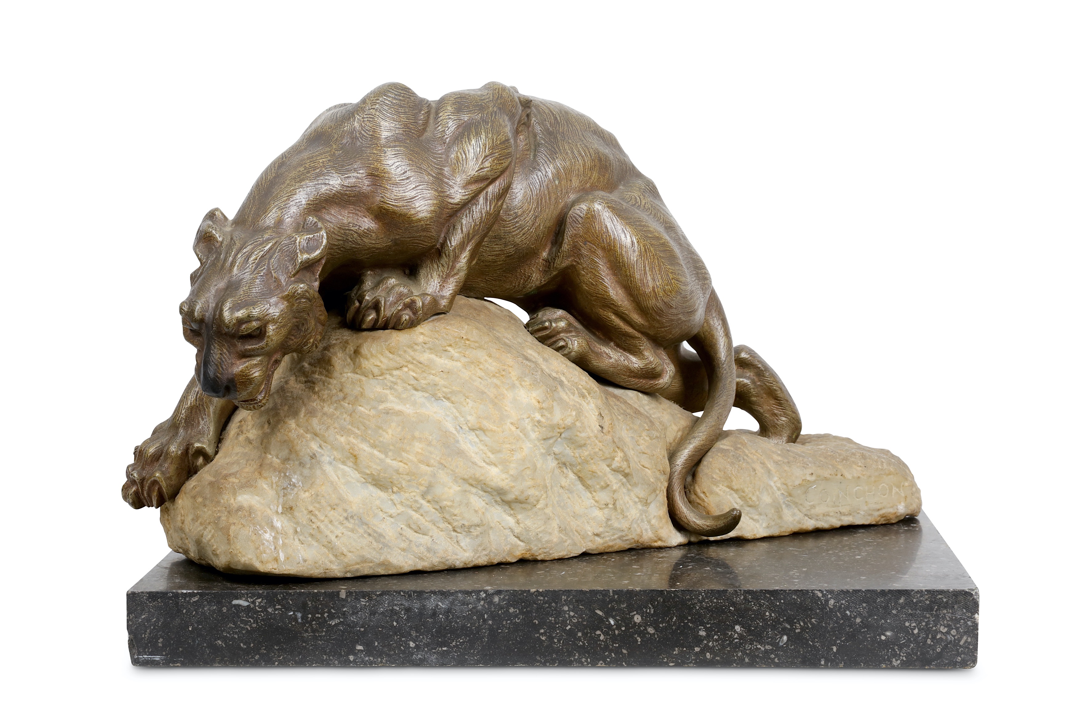 THEODORE COINCHON (FRENCH, 1814-1881): A BRONZE MODEL OF A PANTHER with silvered decoration to the - Image 5 of 6