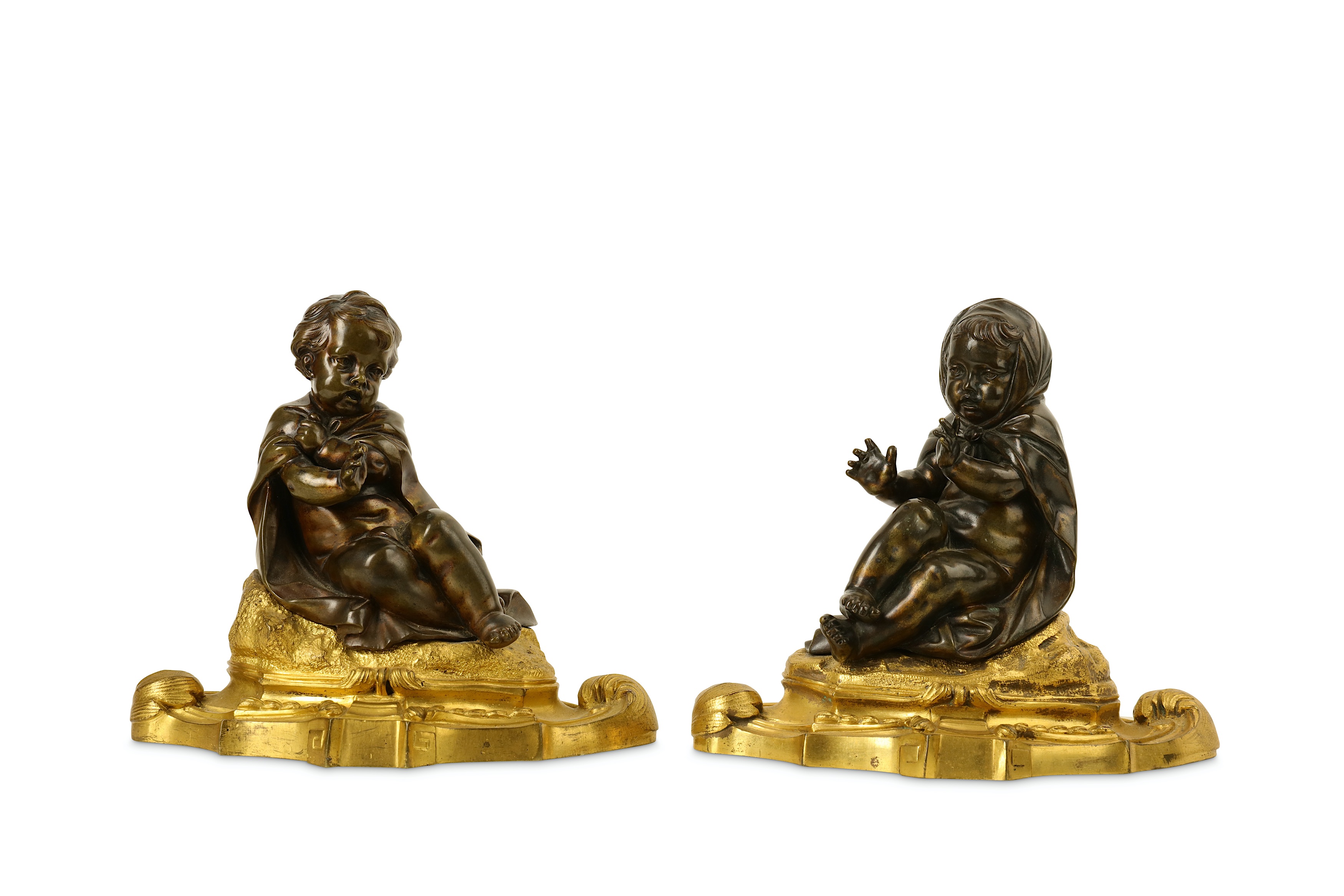 A PAIR OF LATE 18TH / EARLY 19TH CENTURY FRENCH BRONZE ALLEGORICAL FIGURES OF PUTTI REPRESENTING - Image 2 of 5