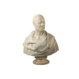 AFTER ROBERT WILLIAM SIEVIER (ENGLISH 1794-1865): A LATE 19TH CENTURY PAINTED PLASTER LIBRARY BUST