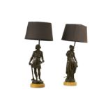 A PAIR OF LATE 19TH CENTURY FRENCH BRONZE FIGURES OF SUMMER AND AUTUMN SIGNED DELAVIGNE, ADAPTED AS