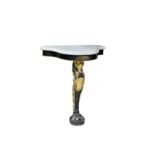 A SMALL 19TH CENTURY REGENCY EBONISED AND PAINTED GESSO CONSOLE TABLE WITH MARBLE TOP  the