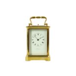 A THIRD QUARTER 19TH CENTURY FRENCH LACQUERED BRASS CARRIAGE CLOCK WITH PUSH REPEAT STAMPED 'JAPY