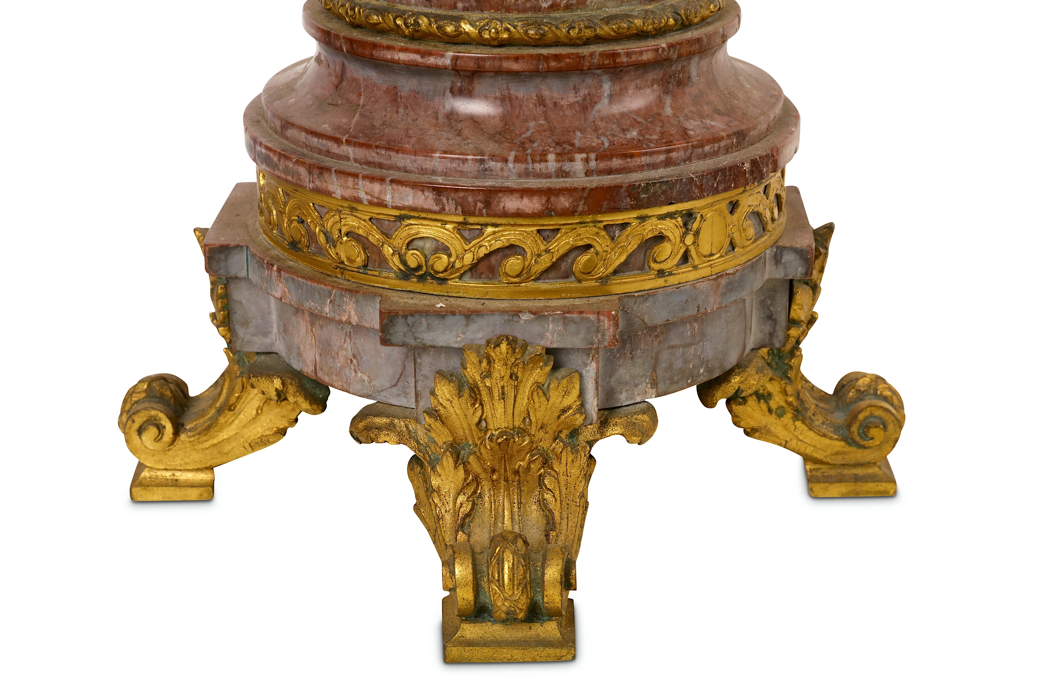 A PAIR OF LATE 19TH CENTURY FRENCH GILT METAL AND BRECCIA MARBLE CANDELABRA in the Neo-Grec style, - Image 6 of 7