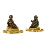 A PAIR OF LATE 18TH / EARLY 19TH CENTURY FRENCH BRONZE ALLEGORICAL FIGURES OF PUTTI REPRESENTING