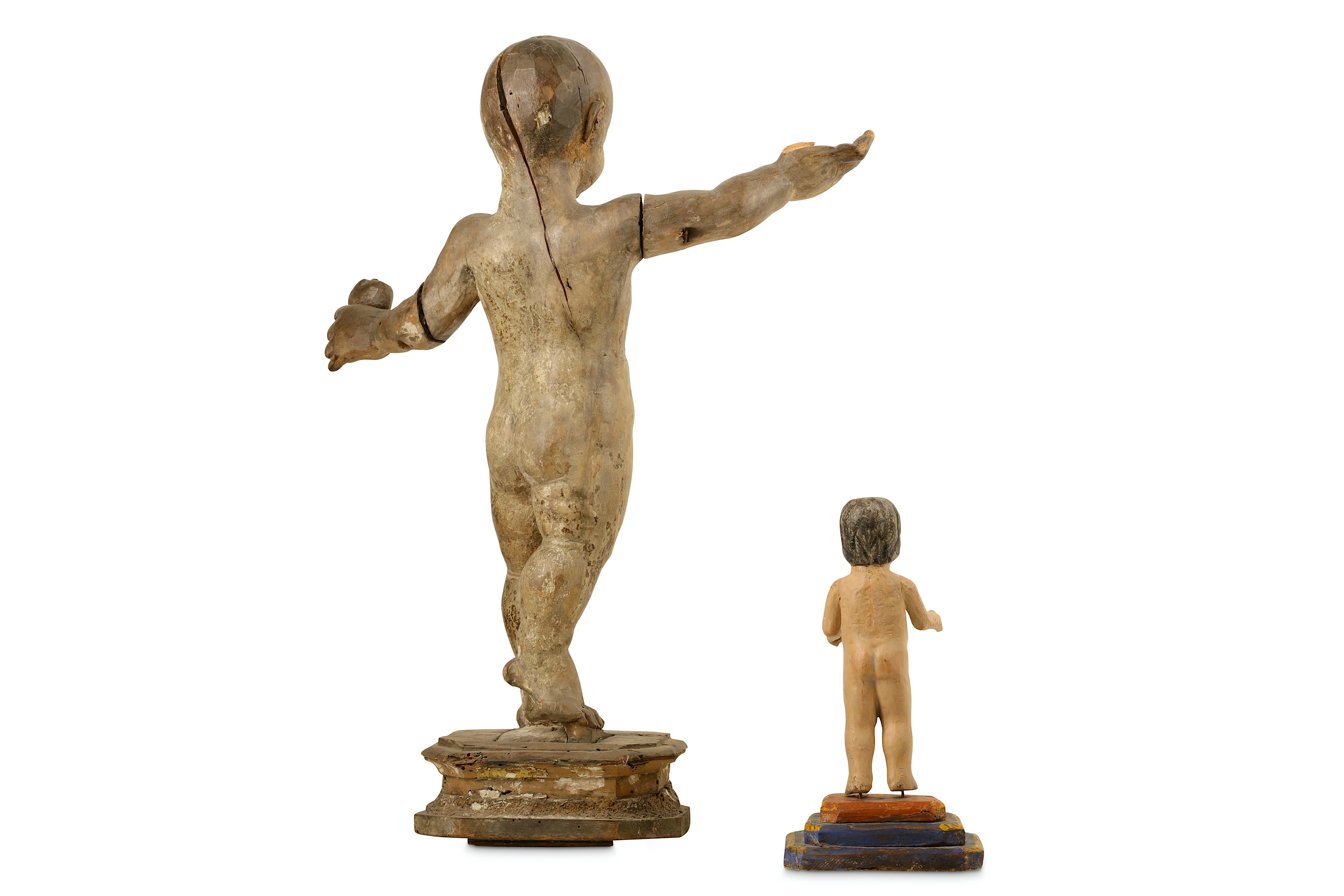 A 17TH  / 18TH CENTURY SPANISH CARVED AND PAINTED WOOD FIGURE OF THE CHRIST CHILD TOGETHER WITH - Image 2 of 3