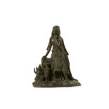 A MID 19TH CENTURY FRENCH BRONZE OF VIRGINIE  the youthful maiden seated on a rock and holding a