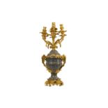 A FINE LATE 19TH CENTURY FRENCH GREEN PORPHYRY AND GILT BRONZE MOUNTED CANDELABRA  in the manner