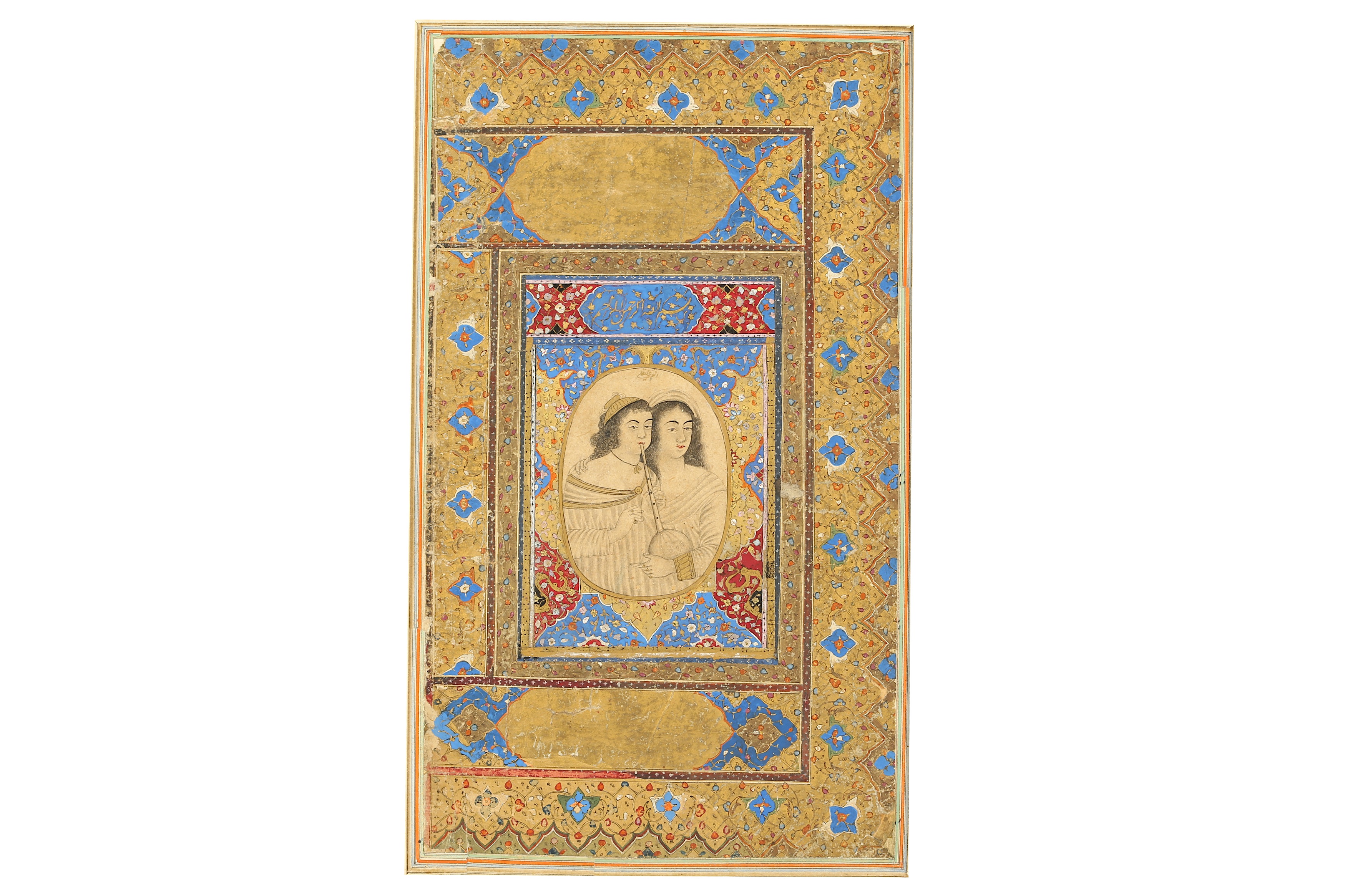 *A QAJAR MURAQQA' PAGE: TWO LADIES WITH A BAGPIPE