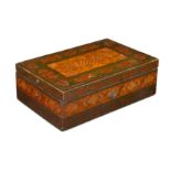 *A QAJAR LACQUERED PAPIER-MÂCHÉ WOODEN CASKET WITH ABU TALEB-STYLE MARBLED DECORATION