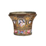 *A QAJAR GOLD AND POLYCHROME-ENAMELLED COPPER QALYAN CUP