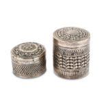 TWO SILVER REPOUSSÉ LIDDED BETEL BOXES