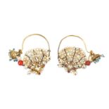 A PAIR OF GOLDEN EARRINGS WITH SEED PEARLS