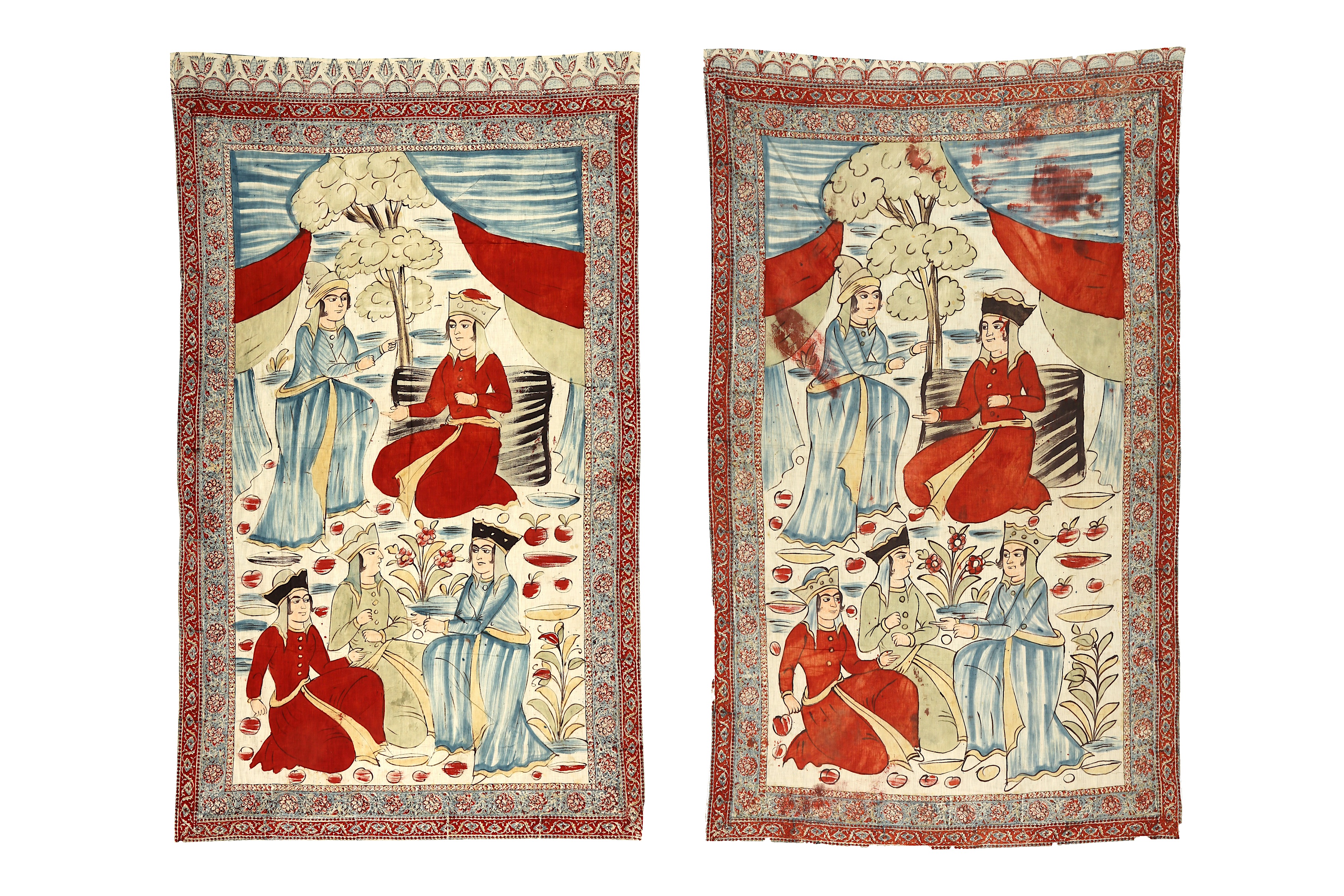 A PAIR OF PICTORIAL QALAMKARI HANGINGS