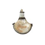 λ A FINE INDO-PORTUGUESE MOTHER-OF-PEARL POWDER FLASK