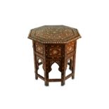 λ AN OCTAGONAL HOSHIARPUR IVORY AND BONE-INLAID OCCASIONAL TABLE