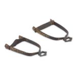 A PAIR OF KOFTGARI STEEL STIRRUPS