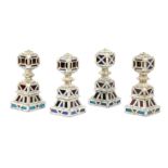 λ FOUR MOTHER-OF-PEARL AND COLOURED GLASS CHARPAI LEGS