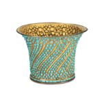 *A QAJAR TURQUOISE-INLAID GILT COPPER QALYAN CUP