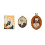 λTHREE INDIAN IVORY MINIATURES WITH MALE PORTRAITS