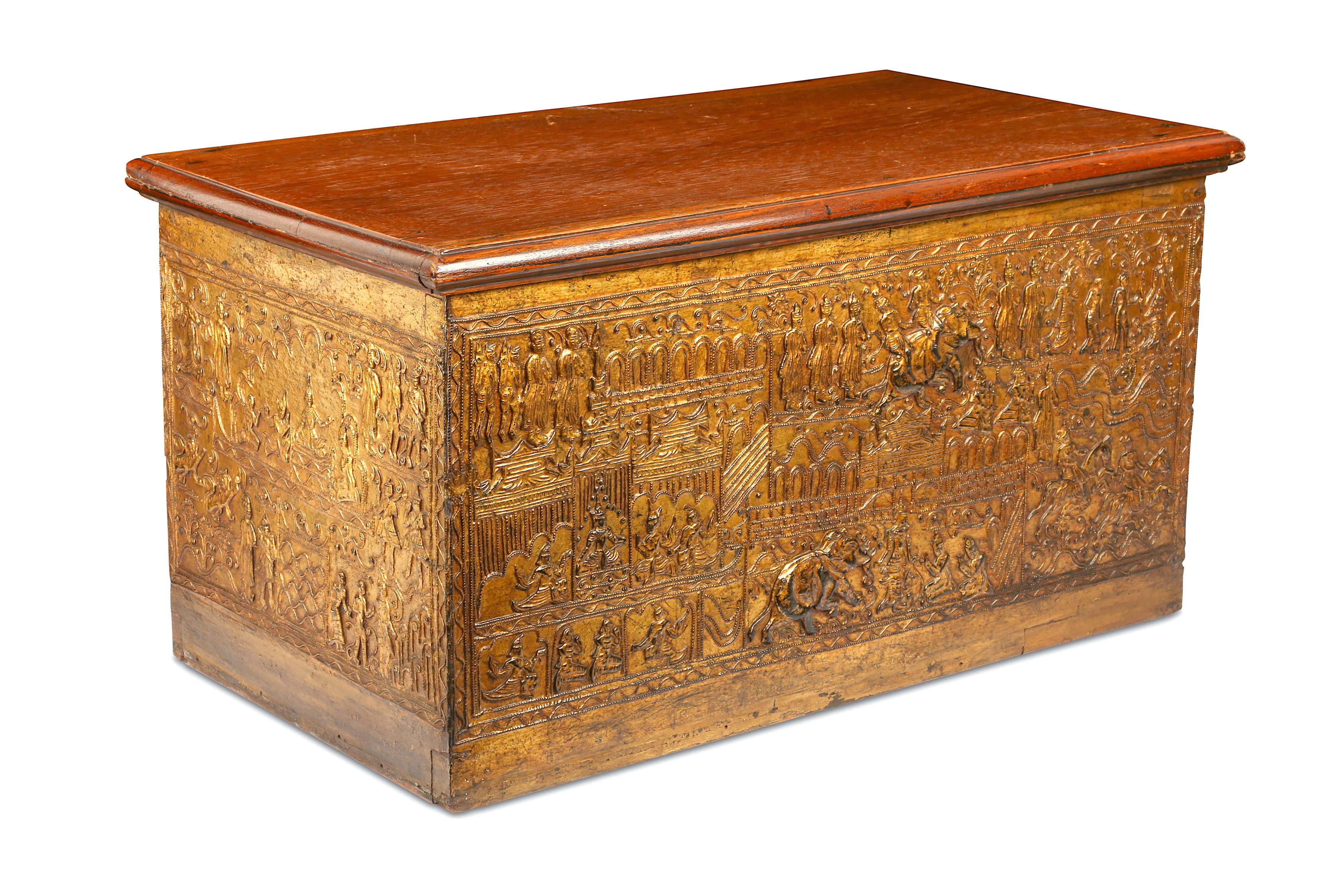 A GILDED LACQUER AND GESSO MANUSCRIPT STORAGE CABINET
