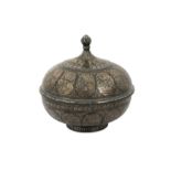 A BIDRI SILVER-INLAID LIDDED BOWL